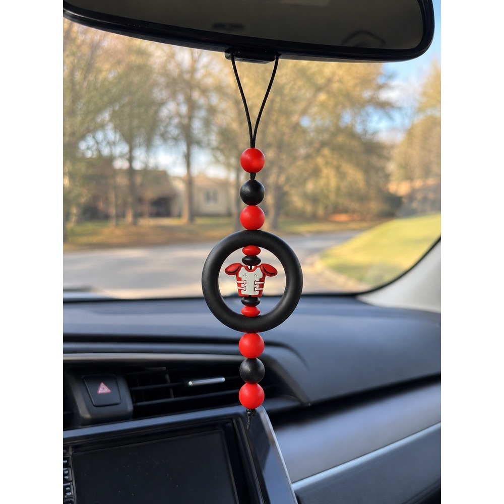 Red Black Football Jersey Silicone Bead Car Charm Rearview Mirror Accessory